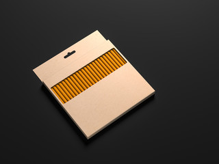 Large Pencils Set cardboard box Mockup on black background