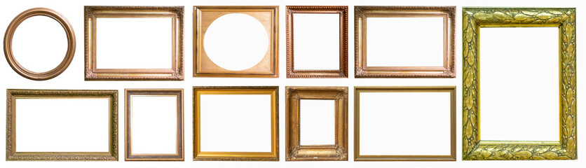 Set of antique picture frames isolated on white background