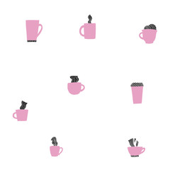 Coffee Drink types mugs seamless pattern