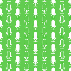 Microphone icon seamless pattern. Podcaste vector texture. Mike speech symbol banner.