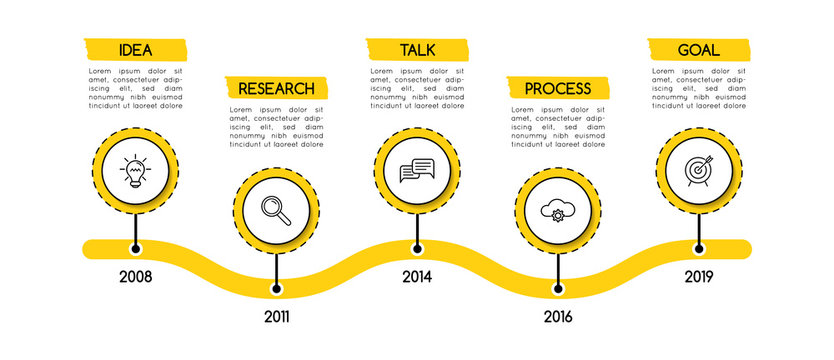 Business infographic template with 5 steps. Minimalist timeline. Vector