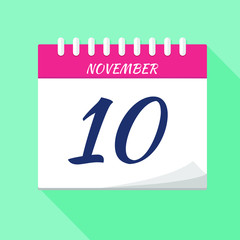 Vector illustration. Calendar icon. Calendar Date - November 10. Planning. Time management.