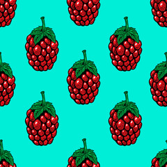 Seamless pattern with raspberries. Design element for poster, flyer, card, banner. Vector illustration