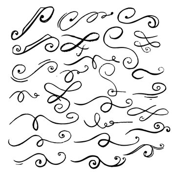 Set Of Hand Drawn Calligraphic Elements. For Poster, Card, Banner, Flyer. Vector Illustration