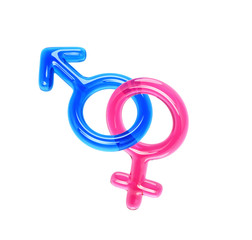 Glass gender symbols isolated on white. Clipping path included