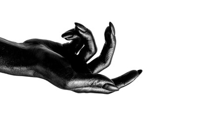 Black painted hands with long nails isolated on white background
