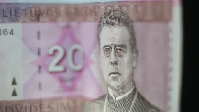 Close Up Of Lithuanian 20 Litas Banknote. Replaced By &euro;, Non Cash