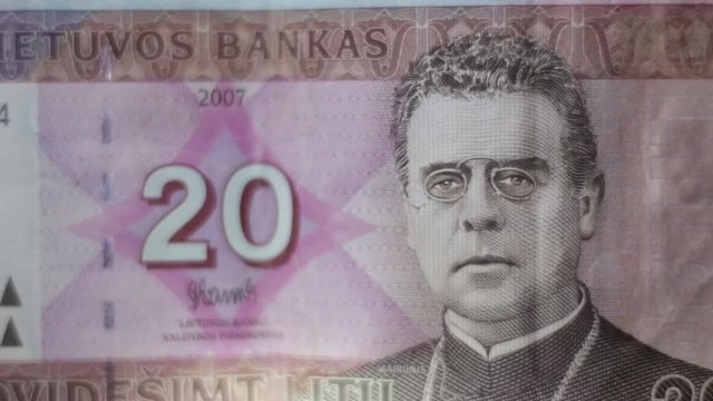Close Up Of Lithuanian 20 Litas Banknote. Replaced By &euro;, Non Cash