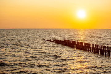Obraz premium Beautiful sunset on the Black sea. Gold sea sunset. Poti, Georgia.