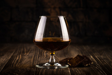 Cognac or brandy in the glass.