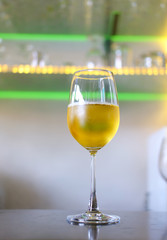 glass of wine on table in restaurant
