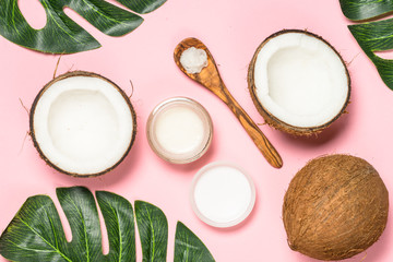 Coconut oil, natural cosmetic top view.