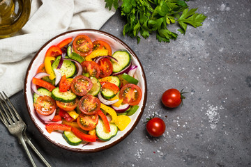 Summer fresh vegetable salad top view.