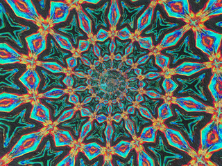 Colorful digital graphic kaleidoscope symmetry mandala style in laser light trial pattern, Tie Dye , spiderweb art background for art projects, banner, business, card,  template