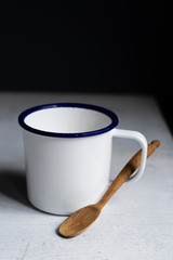 Cup of coffee on white table