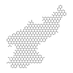 North Korea map from abstract futuristic hexagonal shapes, lines, points black, in the form of honeycomb or molecular structure. Vector illustration.