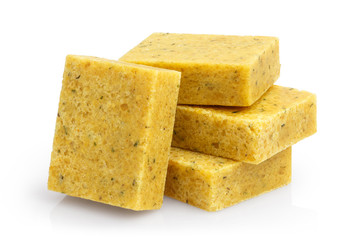 Delicious bouillon cubes, isolated on white background