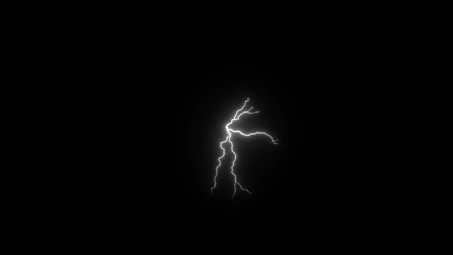 Multiple forking lightnings with white glow striking from the middle of the screen in small radius in seamless loop