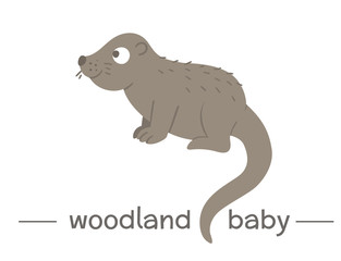 Obraz premium Vector hand drawn flat baby otter. Funny woodland animal icon. Cute forest animalistic illustration for children’s design, print, stationery.