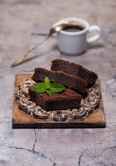 brownies chocolate cake and a cup espresso coffee delicious breakfast