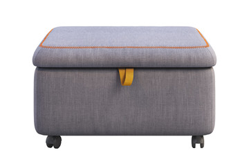 Fabric storage seat section with casters. 3d render