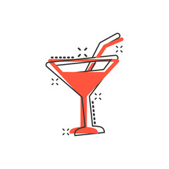Alcohol cocktail icon in comic style. Drink glass vector cartoon illustration on white isolated background. Martini liquid business concept splash effect.