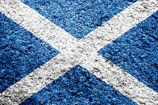 Scottish flag with a grungy distressed worn texture illustration