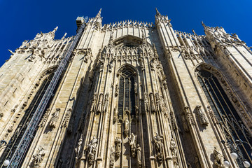 Side view of wall of Milan Cathedral