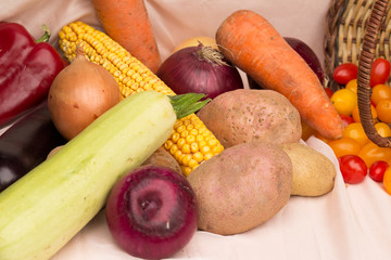 Fresh vegetables in basket . harvest festival concept