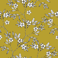 Botanical drawing flowers cosmos pattern. Seamless flower pattern background with Dog-rose flower drawing illustration for wedding table, greetings, wallpaper, fashion, backgrounds, wrappers, cards