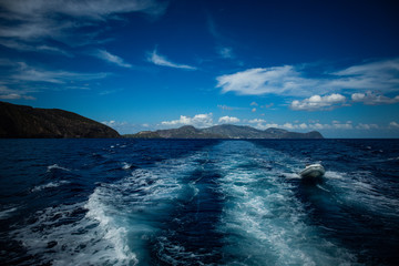 Fototapeta na wymiar The coast of Salina Island in the aeolian Islands, Sicily. Sea vIew from the boat.