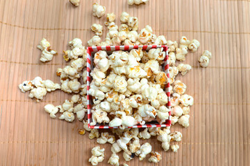 popcorn on wooden background