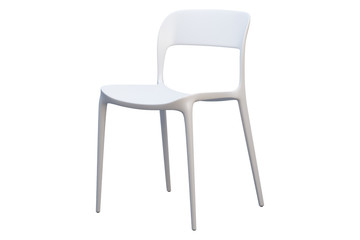 White plastic mid-century chair with thin legs. 3d render