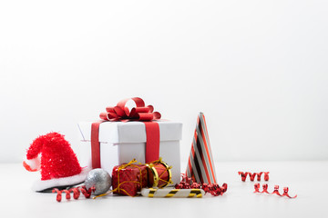 Red open gift box party objects on white background