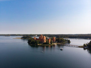 Obraz premium Trakai castle. Lithuania. Summer. Drone photo. Sky view. 