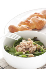 Canned food, tuna and spinach salad
