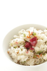 Japanese food, pickled plum and sesame rice