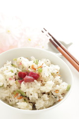 Japanese food, pickled plum and sesame rice