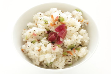 Japanese food, pickled plum and sesame rice