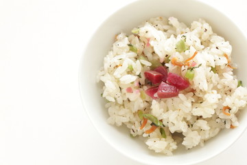 Japanese food, pickled plum and sesame rice