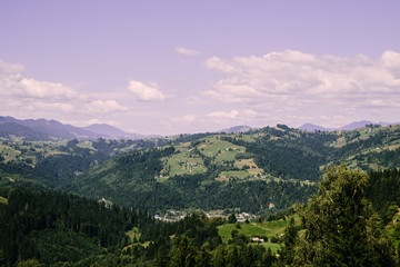 Mountain village landscape in the wild Ukrainian Bukovyna area