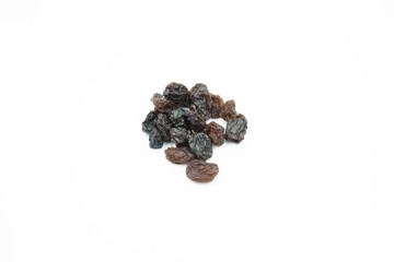 image of a handful of raisins with white background