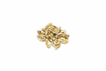 image of a handful of walnuts with white background