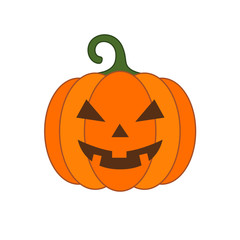 Orange halloween head Jack pumpkin with happy face. Flat vector color icon for apps and websites. Isolated illustration on white background.