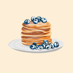 Flat vector food pancakes with blueberry