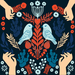 Simple Scandinavian pattern primitive naive style