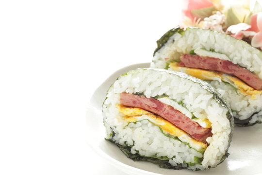 fried luncheon meat and egg in rica ball for Japanese foo damage