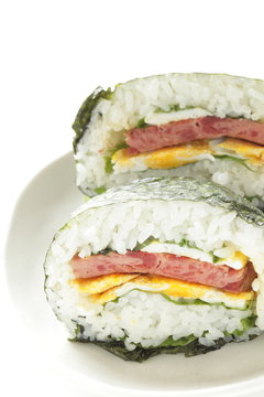 fried luncheon meat and egg in rica ball for Japanese foo damage
