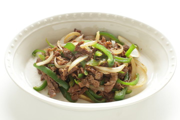 Chinese food, beef and onion stir fried 
