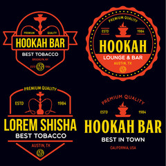 Set of hookah labels, badges and design elements. Hookah club. Shisha bar. Hookah lounge logo. Hookah pipes.